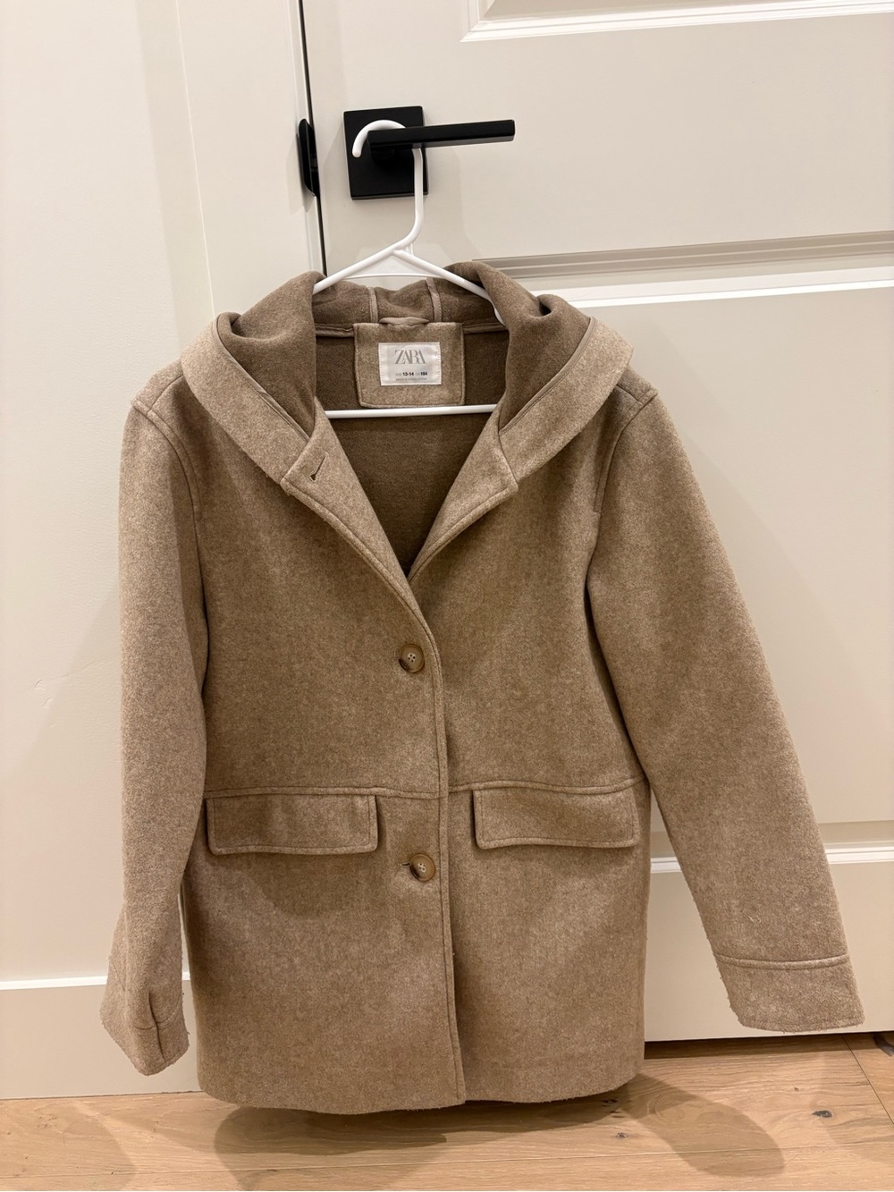 ZARA Hooded Wool Blend Coat Beige Taupe